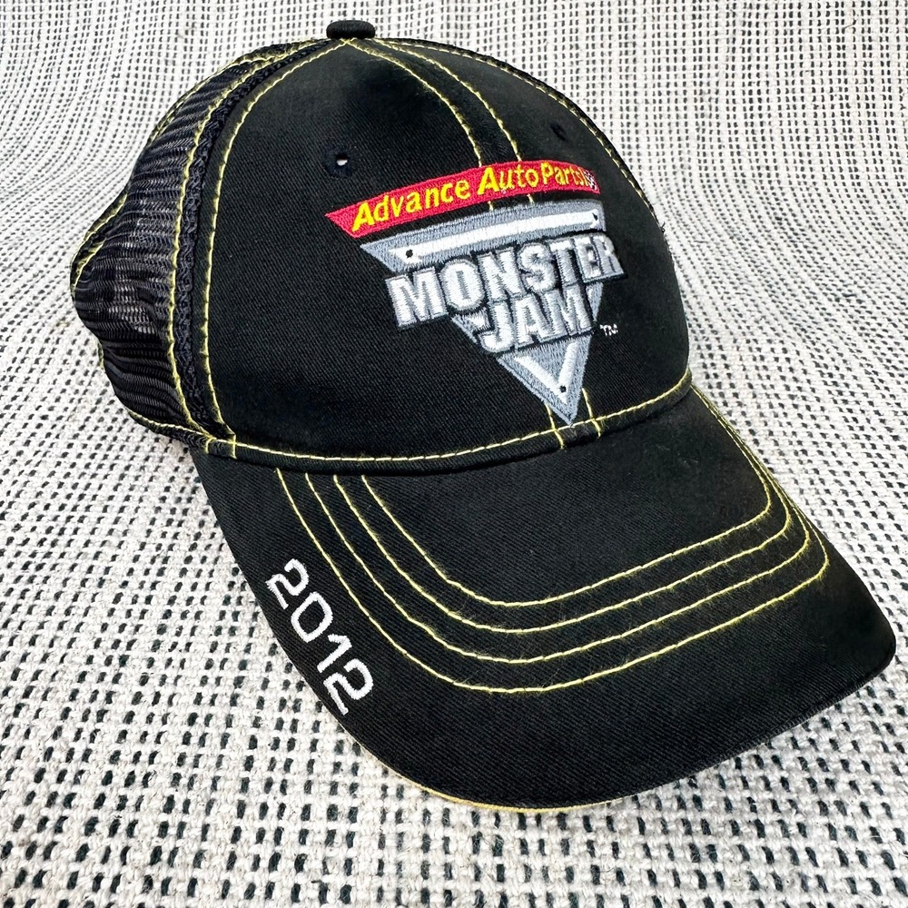 Monster Jam Trucker Hat Mens Black 2012 Advance Auto Parts Mesh Snapback Cap‎